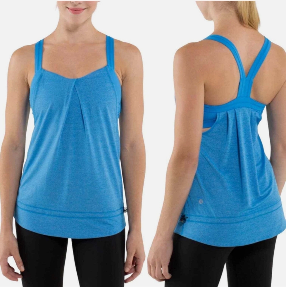 Lululemon Rest Less Tank Shelf Bra Drawcord Waist Cornflower Blue Size 6